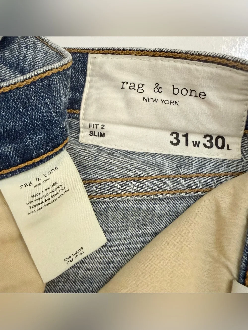RAG & BONE Made In USA Slim Fit 2 Jeans Mens 31x30” HAYES Button Fly Stretch EUC